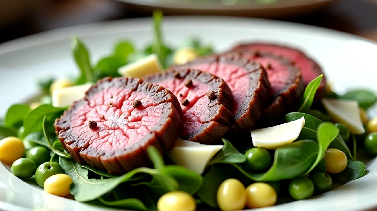 tagliata di manzo pecorino romano fave fresche"